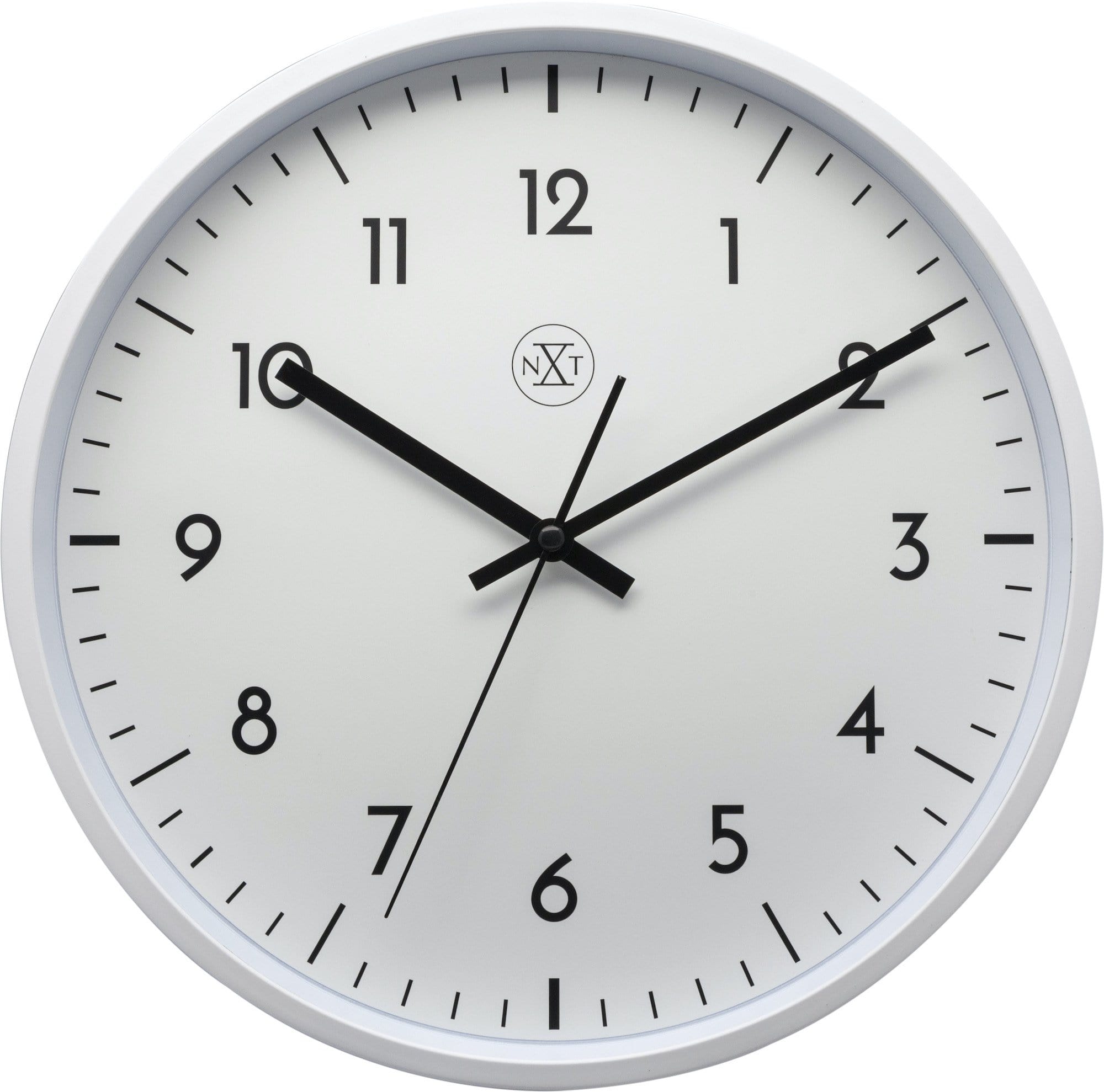 NeXtime Clocks Easy Big 30cm plastic wall clock with black hour and minute hands and a white face.